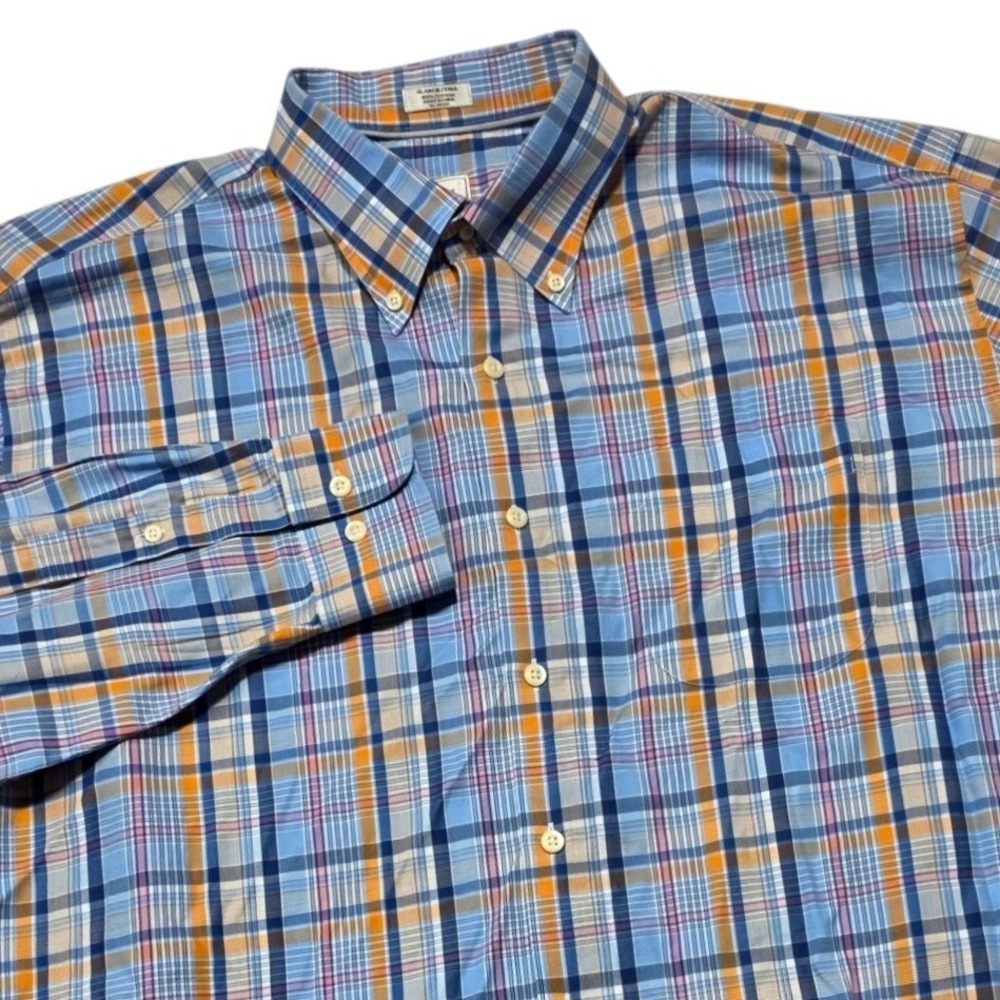 Peter Millar Summer Comfort Plaid Button Down Shirt Mens XLT Blue Orange Cotton